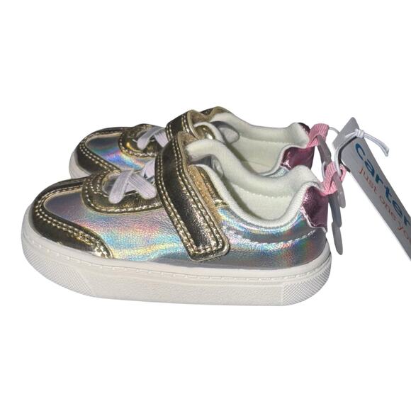 NWT Carters Toddler Girl Shoes Sz 4 Holographic with Gold Trim Easy On Walking - Picture 1 of 6